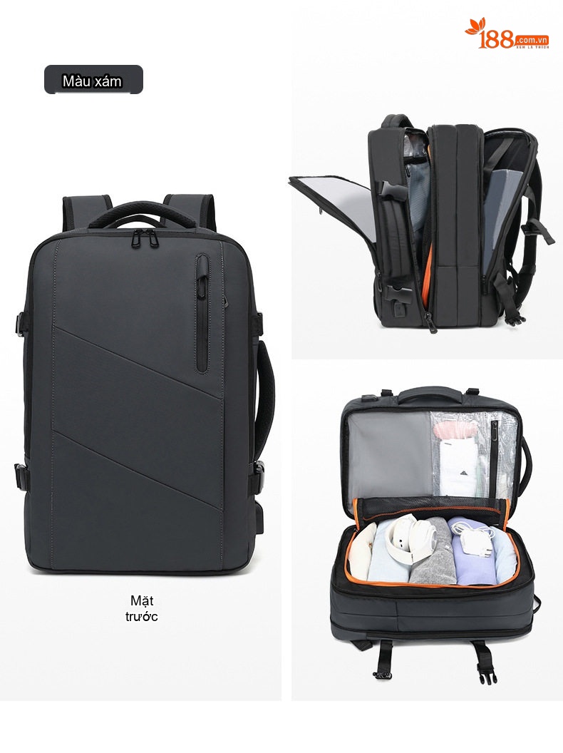 Balo Đa Năng Cao Cấp Chống Nước Phong Cách Thời Trang Công Sở Đựng Laptop Dung Tích Lớn Màu Đen, Be chi tiết 25