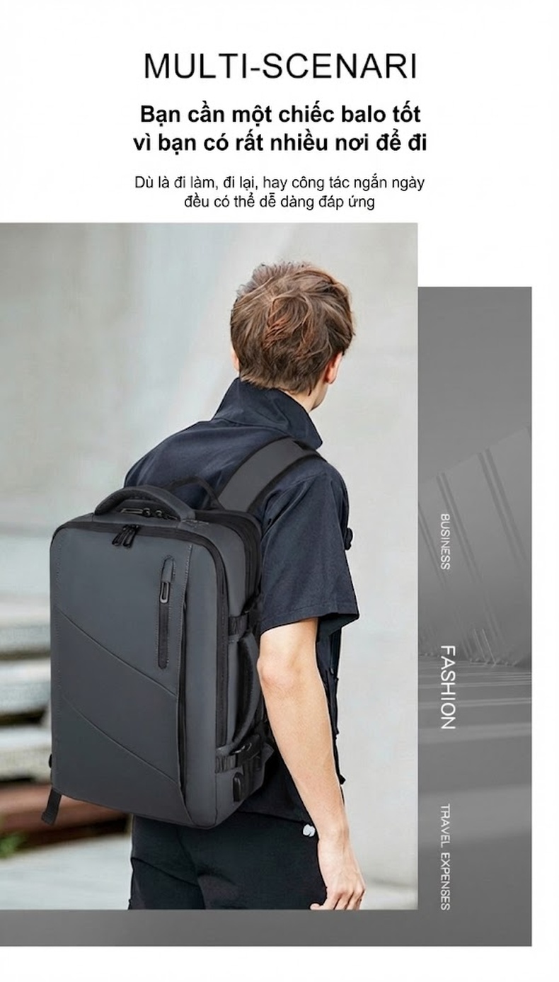 Balo Đa Năng Cao Cấp Chống Nước Phong Cách Thời Trang Công Sở Đựng Laptop Dung Tích Lớn Màu Đen, Be chi tiết 26