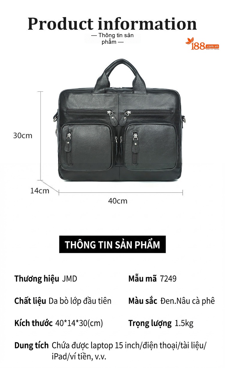 Balo Đa Năng Du Lịch Công Sở Nam Nữ Da Thật Đeo Vai, Xách Tay, Đeo Chéo Màu Đen chi tiết 9