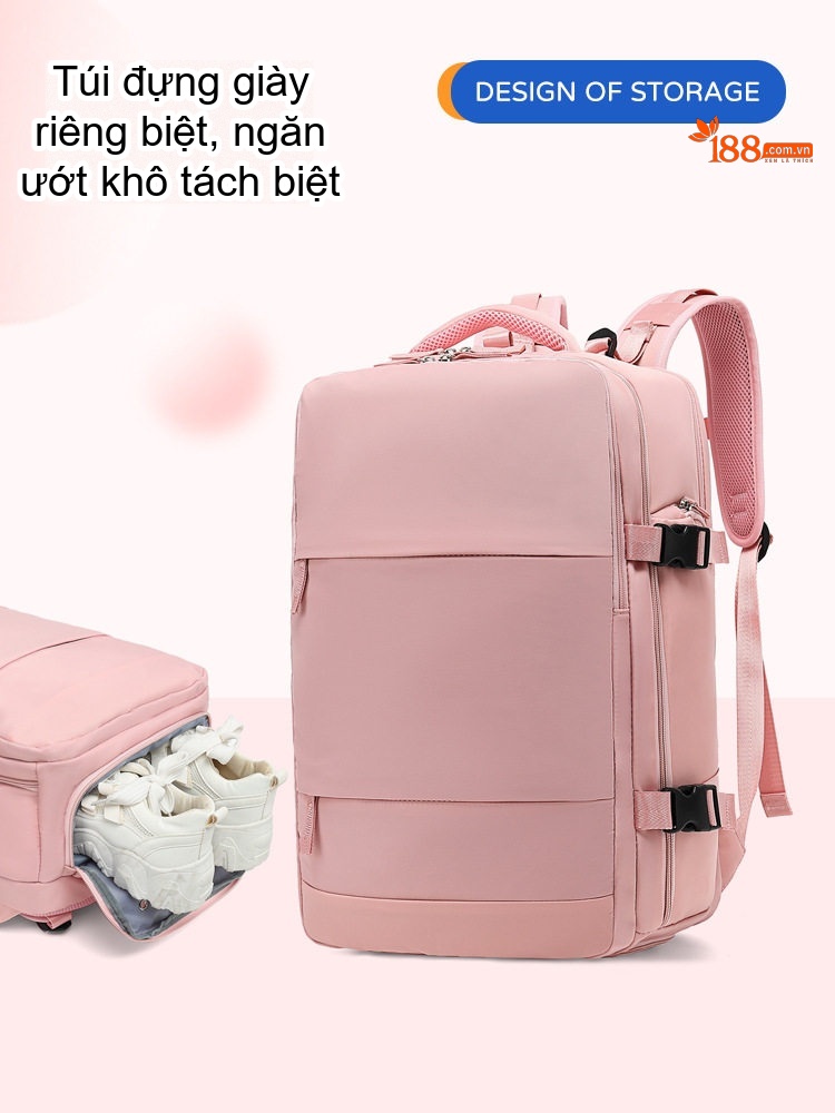 Balo Đa Năng Du Lịch Nữ Chống Thấm Nước, Ngăn Ướt Riêng Biệt Màu Kaki, Hồng, Xanh Lá chi tiết 5