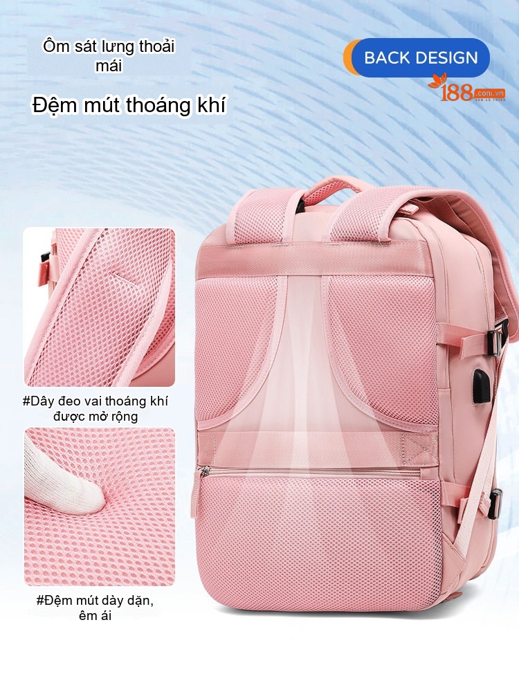 Balo Đa Năng Du Lịch Nữ Chống Thấm Nước, Ngăn Ướt Riêng Biệt Màu Kaki, Hồng, Xanh Lá chi tiết 6
