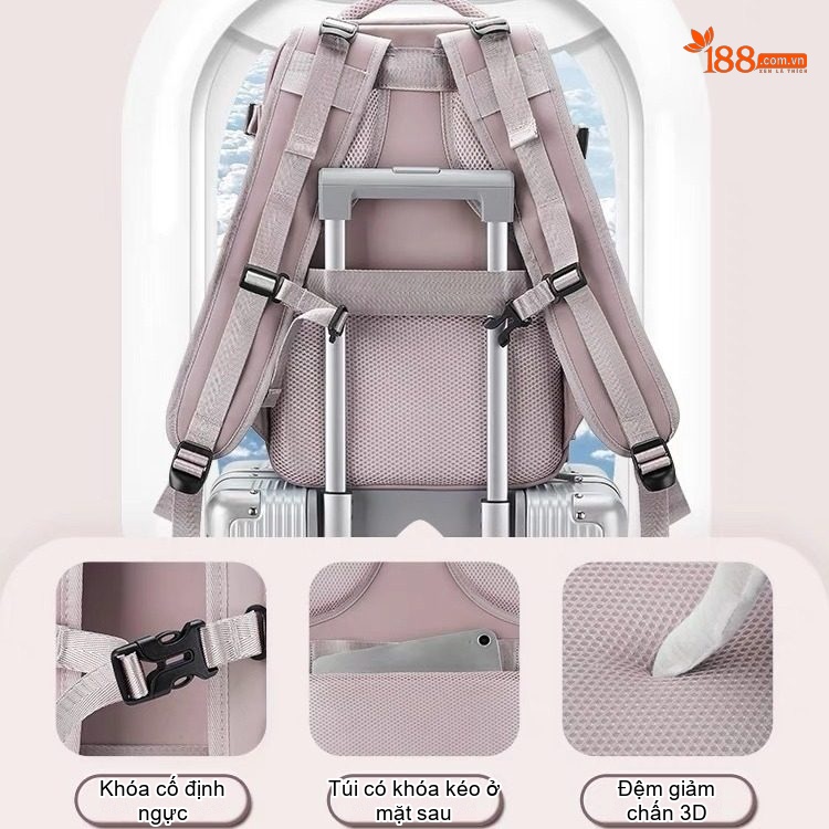 Balo Đa Năng Du Lịch Nữ Chống Thấm Nước, Ngăn Ướt Riêng Biệt Màu Kaki, Hồng, Xanh Lá chi tiết 24
