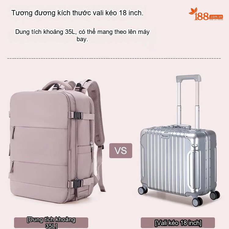 Balo Đa Năng Du Lịch Nữ Chống Thấm Nước, Ngăn Ướt Riêng Biệt Màu Kaki, Hồng, Xanh Lá chi tiết 25