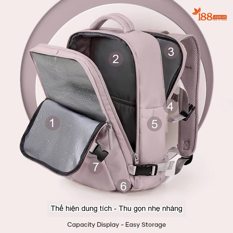 Balo Đa Năng Du Lịch Nữ Chống Thấm Nước, Ngăn Ướt Riêng Biệt Màu Kaki, Hồng, Xanh Lá chi tiết 26