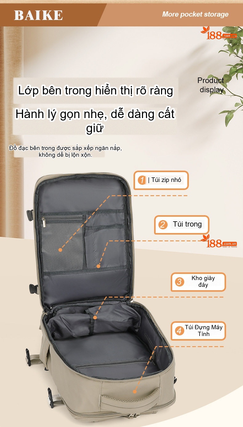 Balo Nữ Đa Năng Chống Nước Có Ngăn Laptop Và Ngăn Giày Riêng chi tiết 11