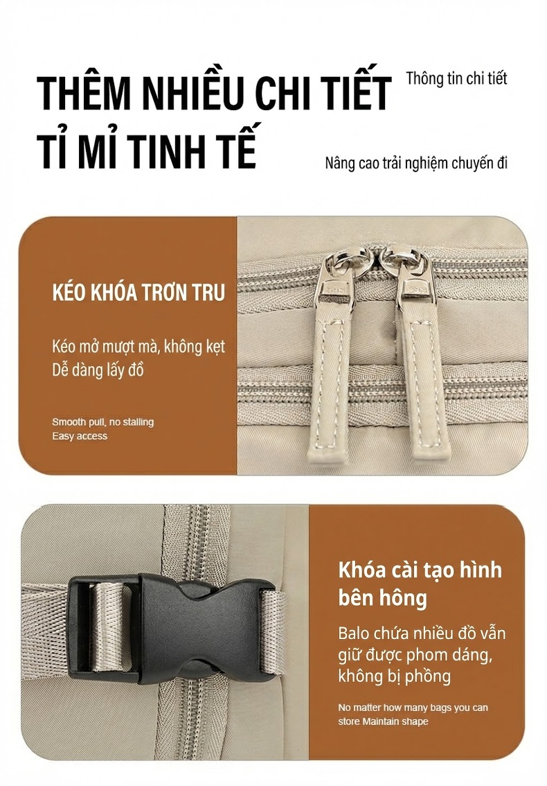 Balo Nữ Đa Năng Chống Nước Có Ngăn Laptop Và Ngăn Giày Riêng chi tiết 22