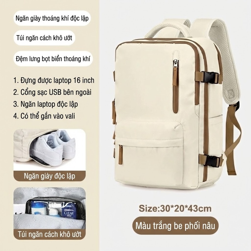 Balo Nữ Đa Năng Chống Nước Có Ngăn Laptop Và Ngăn Giày Riêng