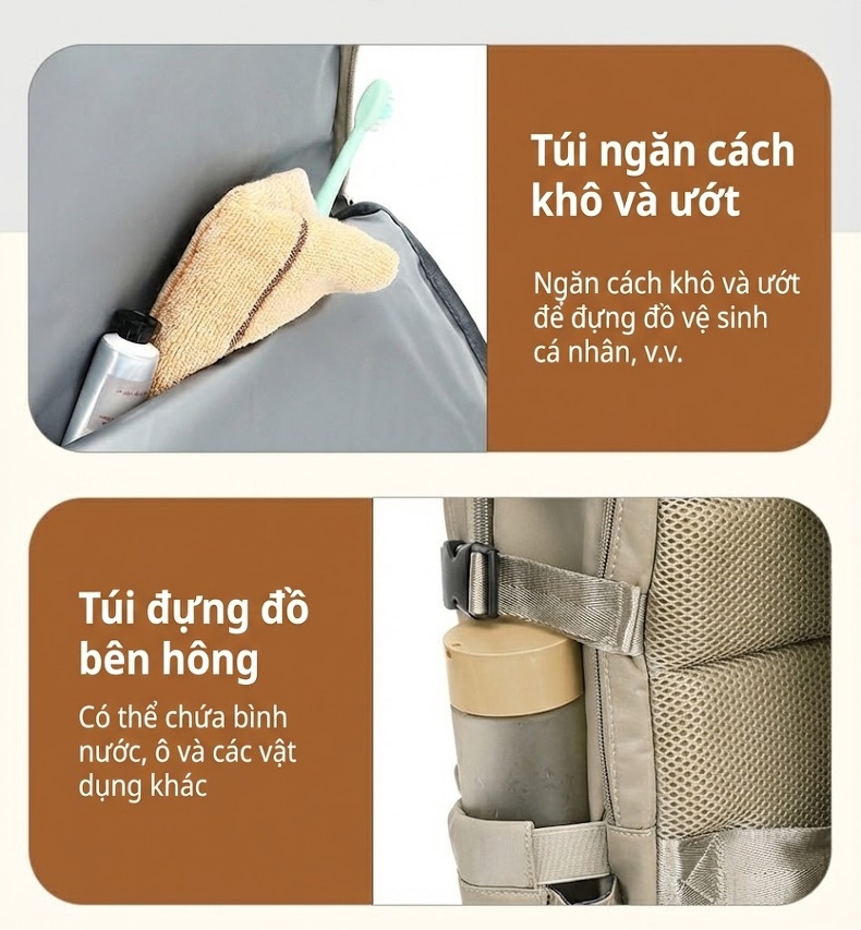 Balo Nữ Đa Năng Chống Nước Có Ngăn Laptop Và Ngăn Giày Riêng chi tiết 8