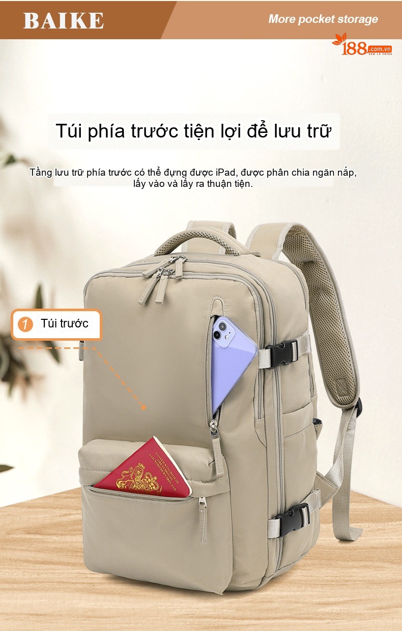 Balo Nữ Đa Năng Chống Nước Có Ngăn Laptop Và Ngăn Giày Riêng chi tiết 10