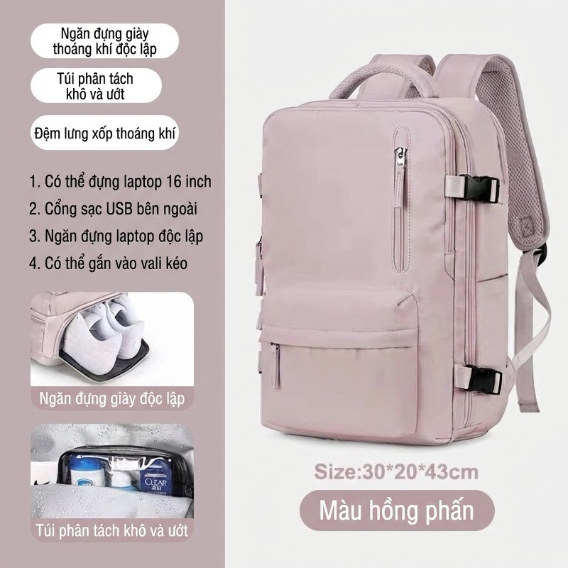 Balo Đa Năng Nữ Chống Thấm Nước Sức Chứa Lớn Đi Du Lịch Công Tác Phân Loại Khô Ướt Màu Xanh, Hồng chi tiết 20