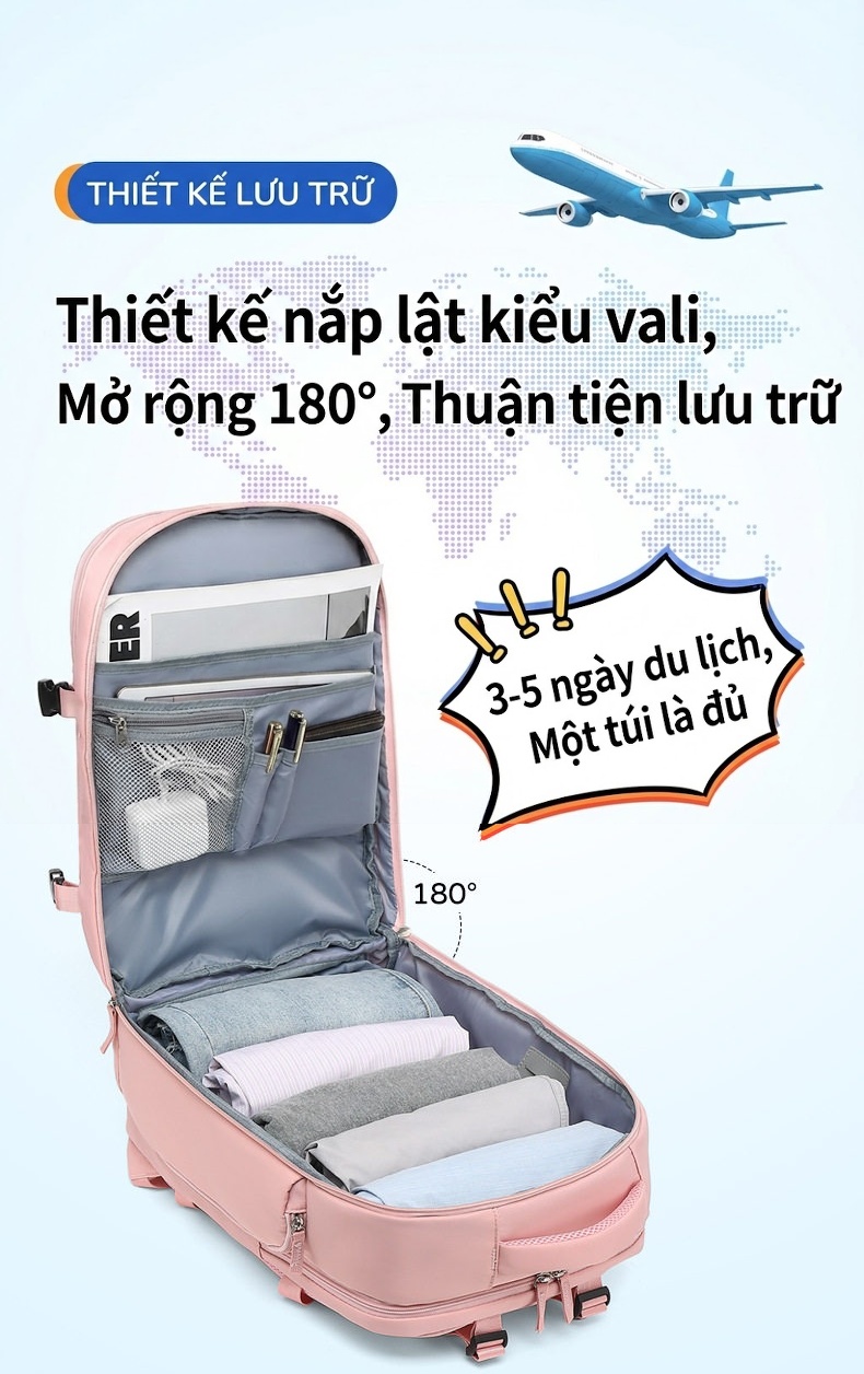 Balo Đa Năng Nữ Chống Thấm Nước Sức Chứa Lớn Đi Du Lịch Công Tác Phân Loại Khô Ướt Màu Xanh, Hồng chi tiết 14