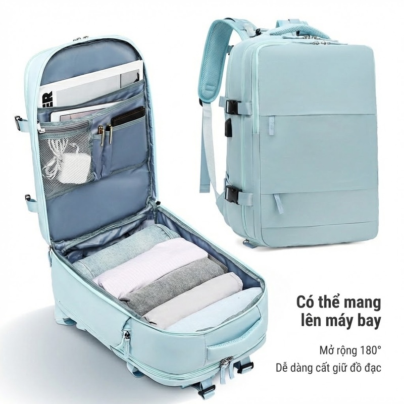 Balo Đa Năng Nữ Chống Thấm Nước Sức Chứa Lớn Đi Du Lịch Công Tác Phân Loại Khô Ướt Màu Xanh, Hồng