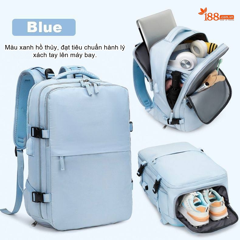 Balo Đa Năng Nữ Chống Thấm Nước Sức Chứa Lớn Đi Du Lịch Công Tác Phân Loại Khô Ướt Màu Xanh, Hồng