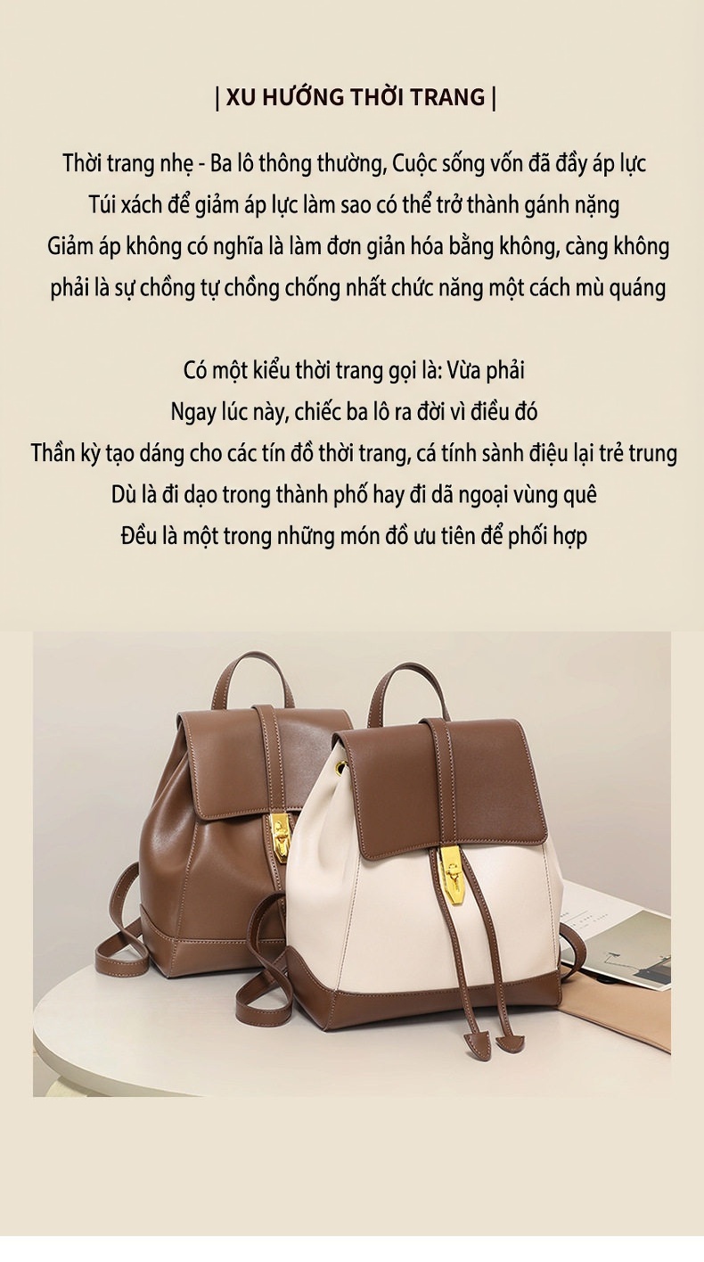 Balo Da Rút Dây Nữ Da Thật Thời Trang Dung Tích Lớn Màu Trắng, Nâu chi tiết 1