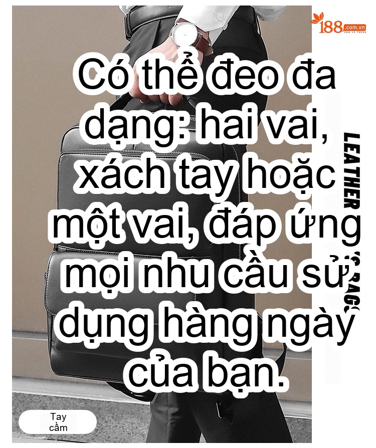 Balo Da Thật Công Sở Nam Nappa Chống Thấm Nước Đựng Laptop 14 Inch Màu Đen chi tiết 2
