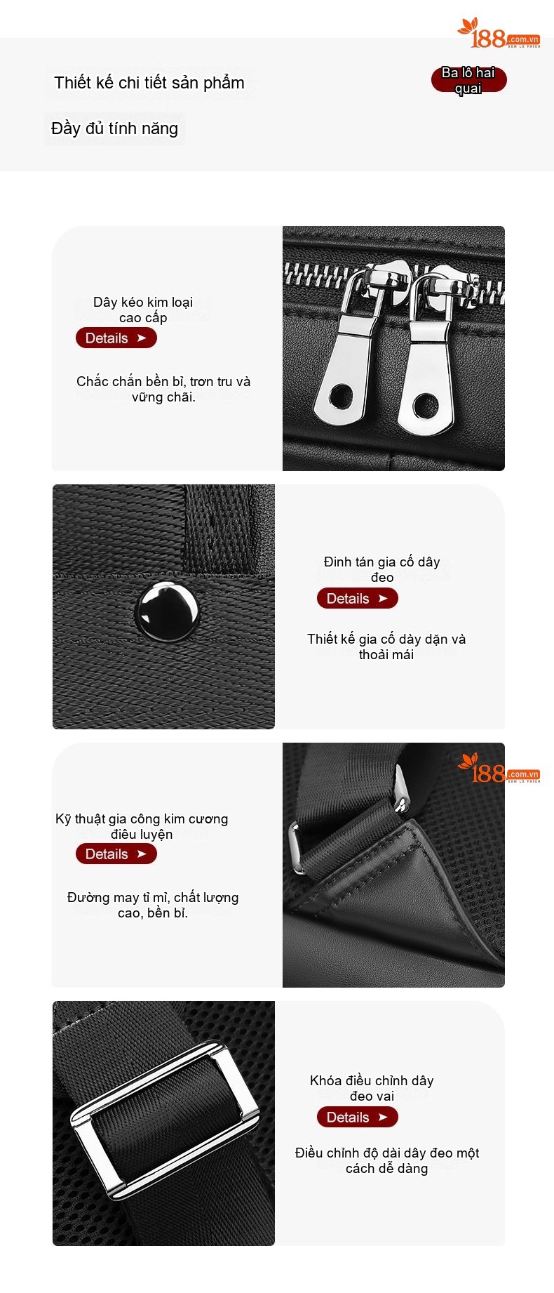Balo Da Thật Công Sở Nam Nappa Chống Thấm Nước Đựng Laptop 14 Inch Màu Đen chi tiết 9