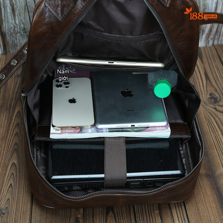 Balo Da Thật Công Sở Nam Nữ Phong Cách Retro Đựng Laptop 15 Inch Màu Nâu chi tiết 47