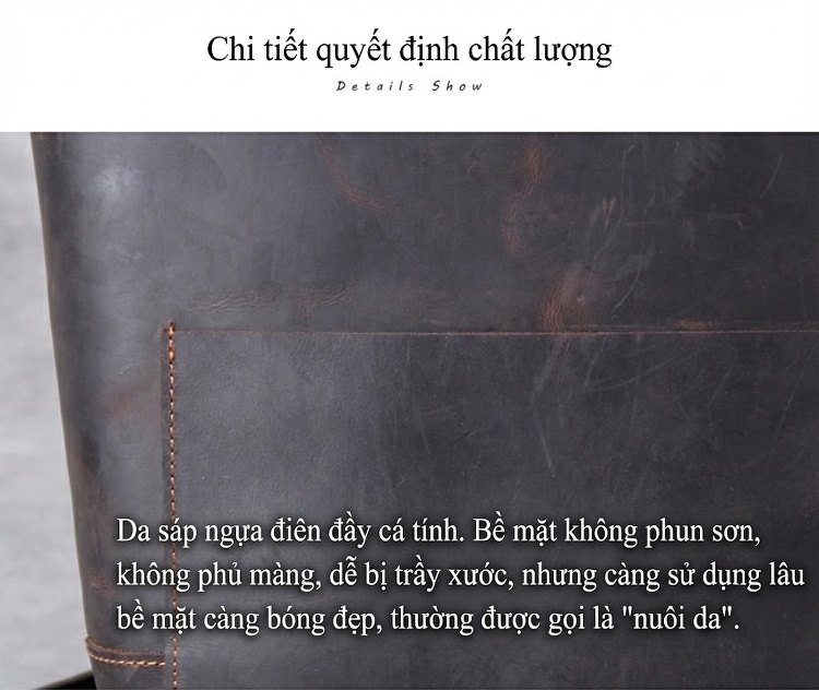 Balo Da Thật Crazy Horse Đa Năng Thủ Công Cá Tính Kiểu Túi Xách Tay/Túi Công Sở Màu Nâu chi tiết 16