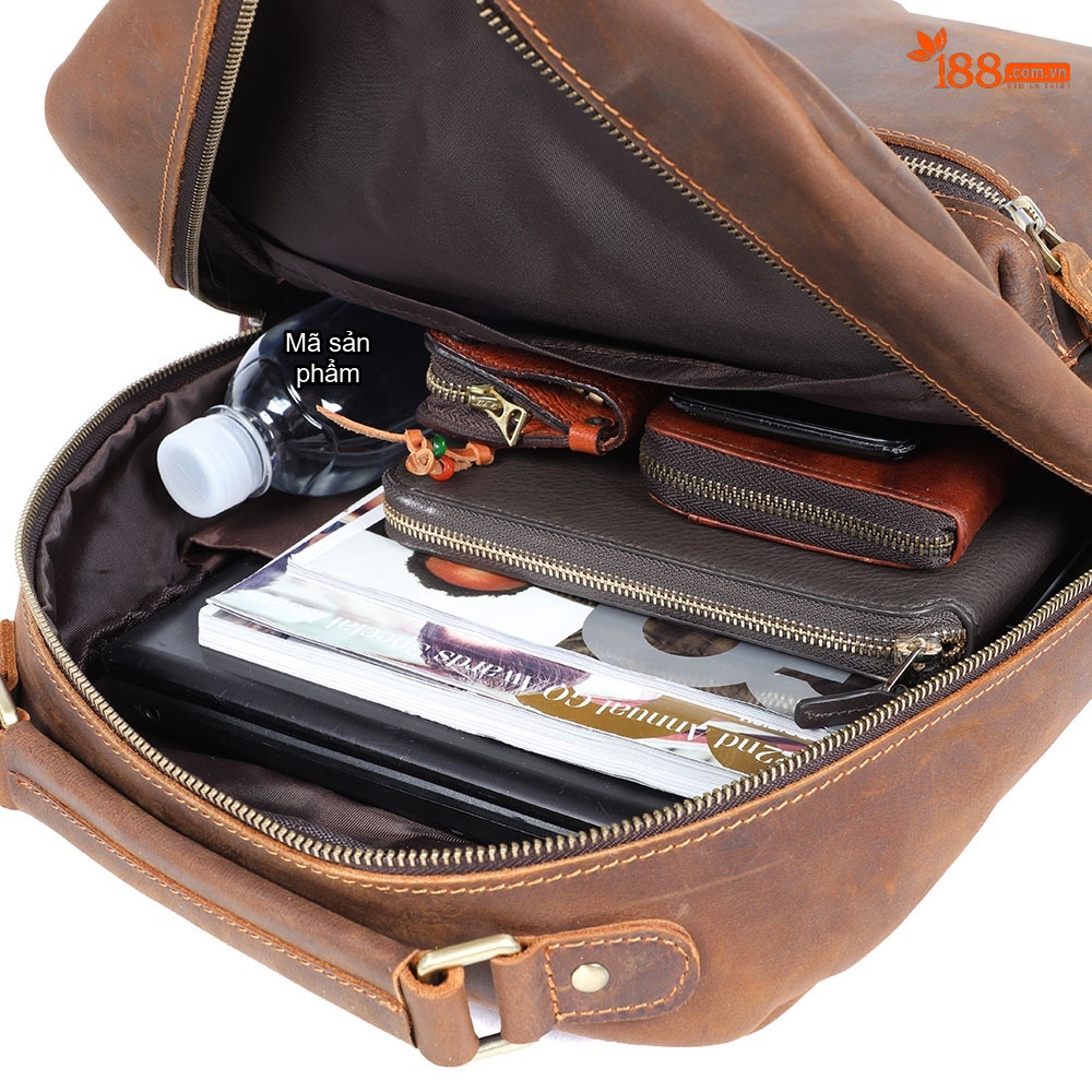 Balo Da Thật Crazy Horse Phong Cách Vintage, Balo Laptop Da Bò Sức Chứa Lớn Màu Nâu chi tiết 9