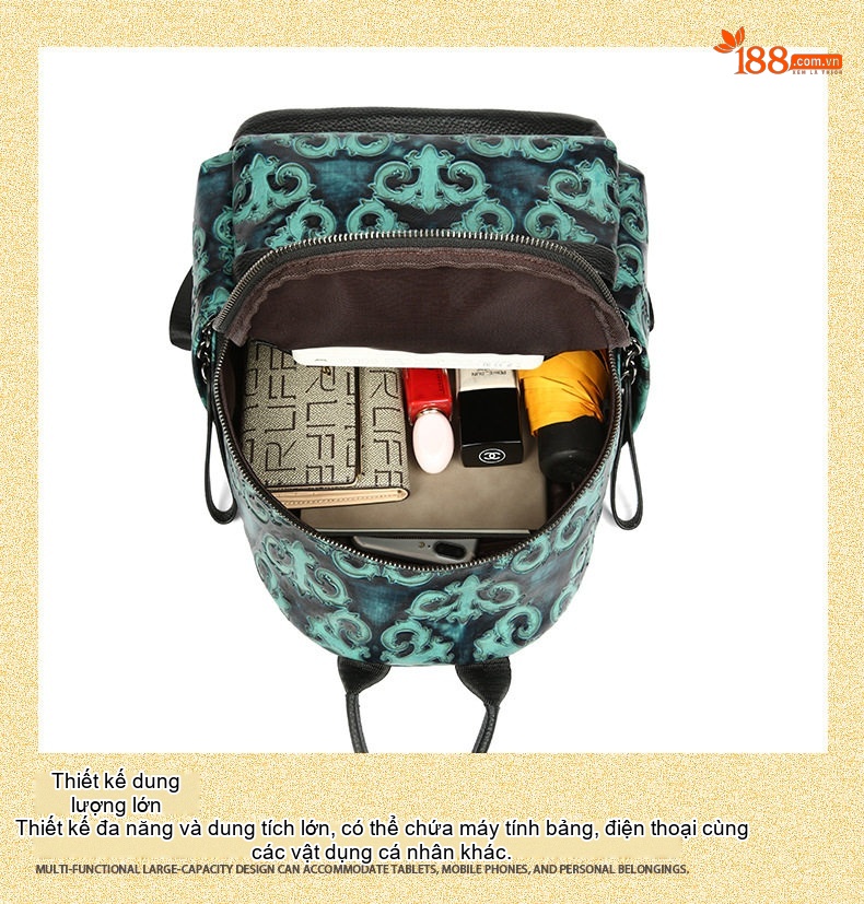 Balo Da Thật Dập Nổi Phong Cách Retro Màu Xanh Ngọc, Đen chi tiết 23
