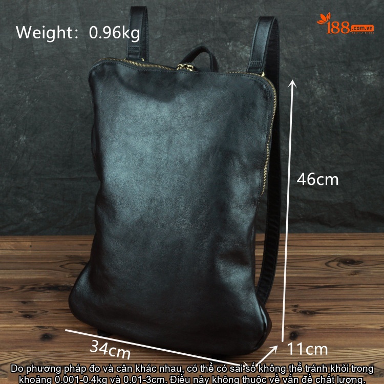 Balo Da Thật Đeo Vai/Xách Tay Phong Cách Retro, Cá Tính, Dung Tích Lớn, Đựng Laptop 15.6 Inch Màu Đen chi tiết 7
