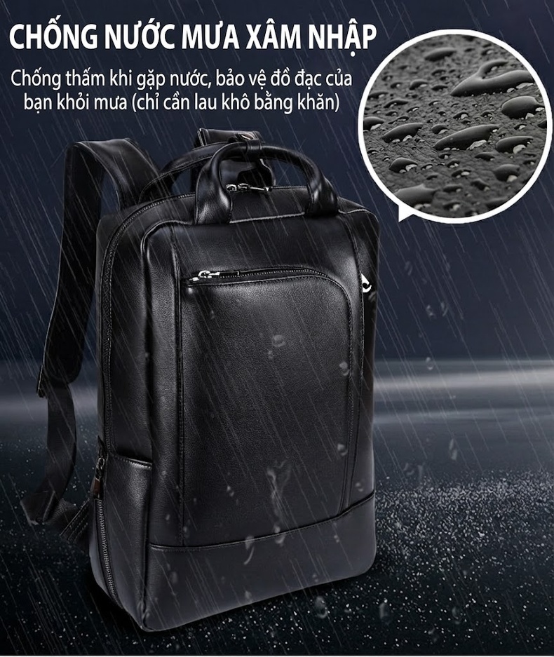 Balo Da Thật Đựng Laptop 15.6 Inch Thời Trang Công Sở Màu Đen chi tiết 8
