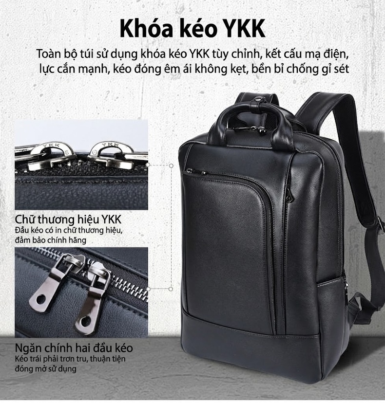 Balo Da Thật Đựng Laptop 15.6 Inch Thời Trang Công Sở Màu Đen chi tiết 11