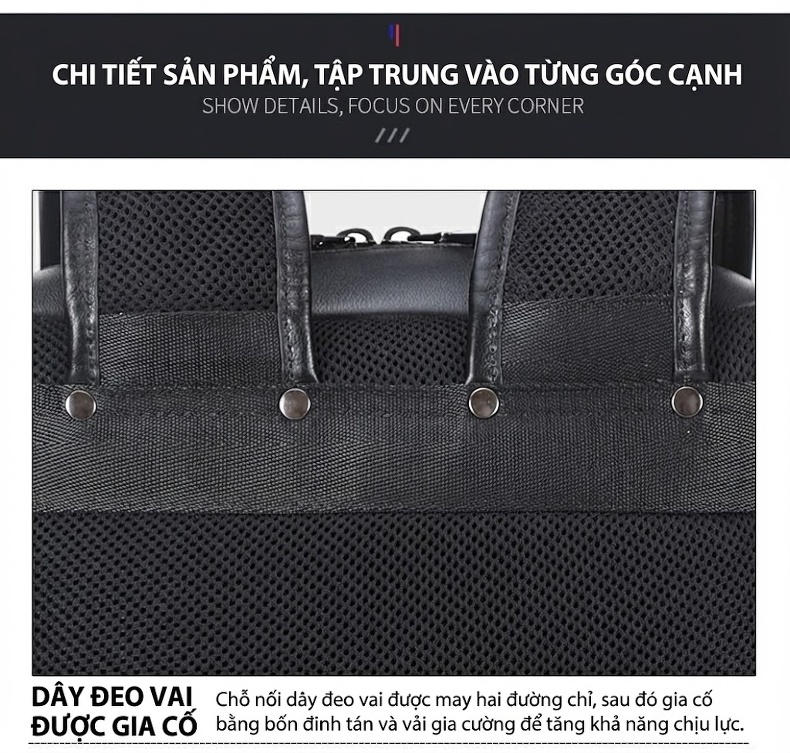 Balo Da Thật Đựng Laptop 15.6 Inch Thời Trang Công Sở Màu Đen chi tiết 12
