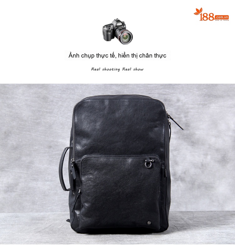Balo Da Thật Đựng Laptop Nam Nữ Da Bò Thủ Công Sức Chứa Lớn Màu Đen chi tiết 8