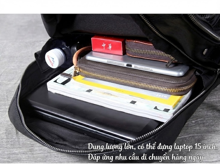 Balo Da Thật Đựng Laptop Nam Nữ Da Bò Thủ Công Sức Chứa Lớn Màu Đen chi tiết 14