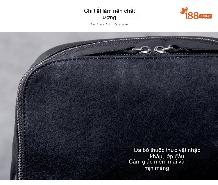 Balo Da Thật Đựng Laptop Nam Nữ Da Bò Thủ Công Sức Chứa Lớn Màu Đen chi tiết 15