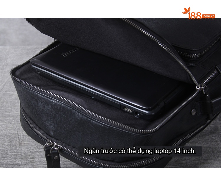 Balo Da Thật Đựng Laptop Nam Nữ Da Bò Thủ Công Sức Chứa Lớn Màu Đen chi tiết 24