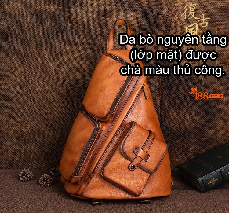Balo Da Thật Dung Tích Lớn Đeo Vai Du Lịch Công Tác Cao Cấp Đa Năng Màu Nâu chi tiết 1