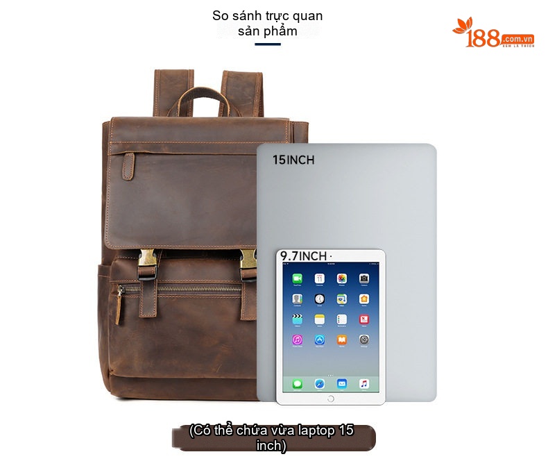 Balo Da Thật Lớn Đựng Laptop Du Lịch Công Tác Đa Năng Màu Nâu chi tiết 4