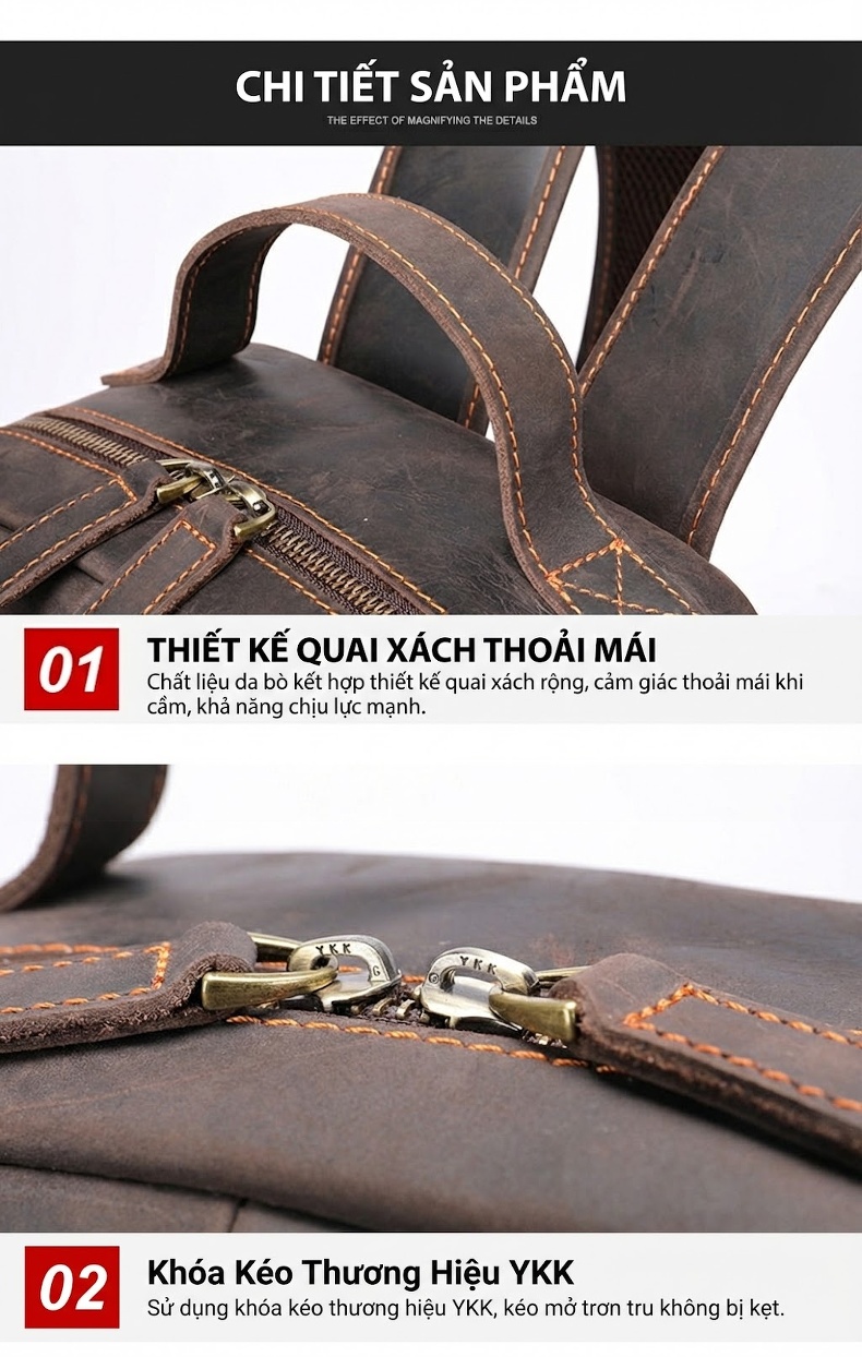 Balo Da Thật Lớn Đựng Laptop Du Lịch Công Tác Đa Năng Màu Nâu chi tiết 35