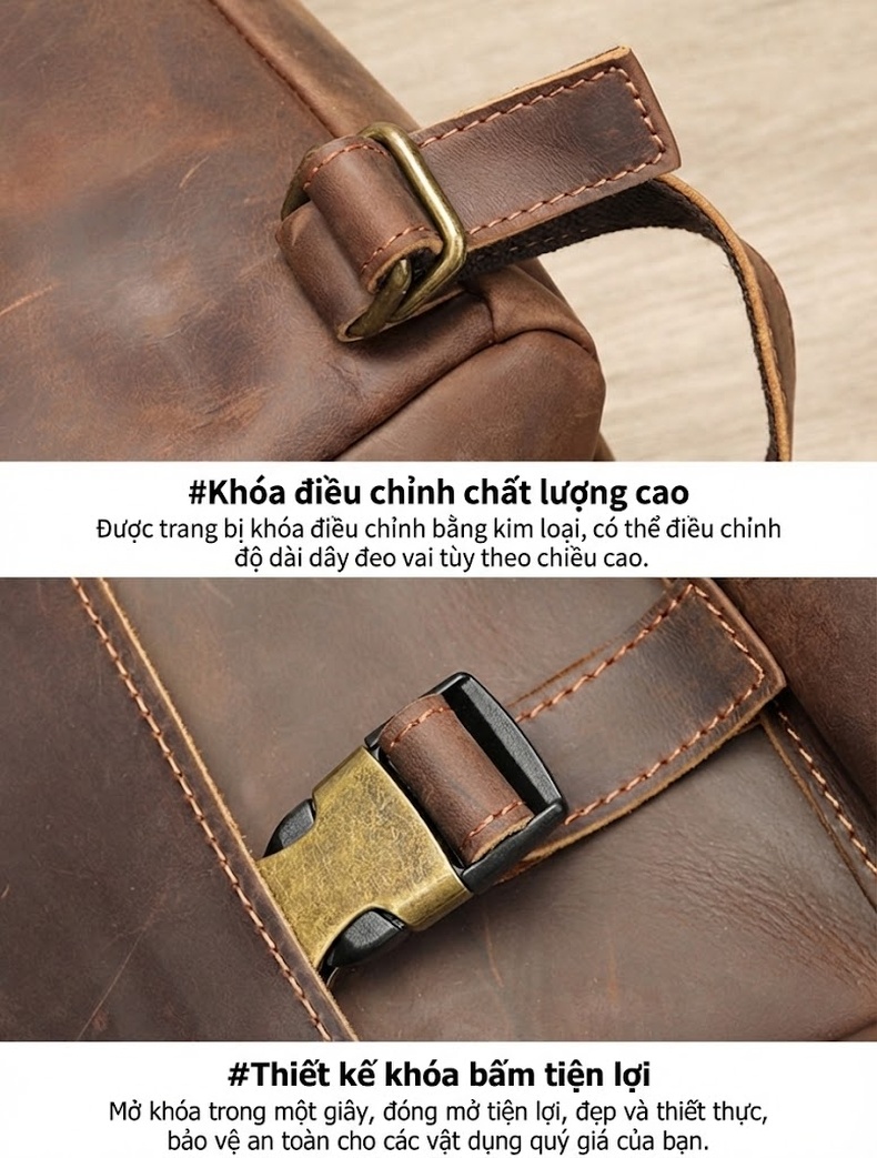 Balo Da Thật Lớn Đựng Laptop Du Lịch Công Tác Đa Năng Màu Nâu chi tiết 20