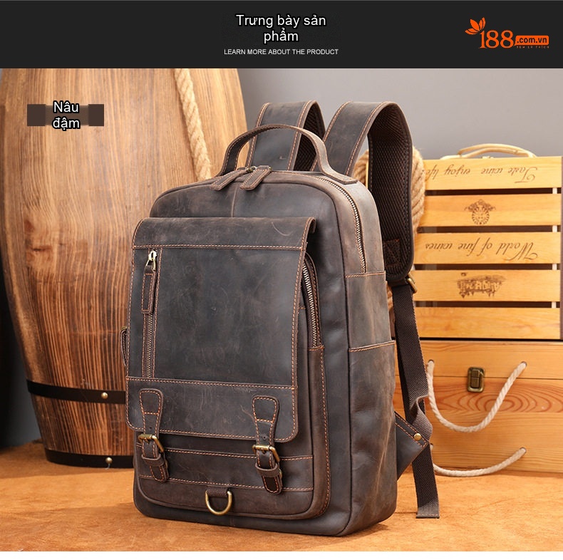Balo Da Thật MASIWEI Da Ngựa Điên Dung Tích Lớn Đựng Laptop 2022 Phong Cách Outdoor Màu Nâu, Đen chi tiết 13