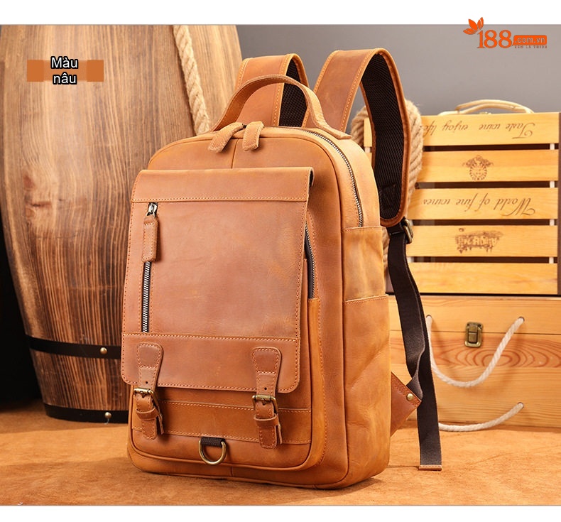 Balo Da Thật MASIWEI Da Ngựa Điên Dung Tích Lớn Đựng Laptop 2022 Phong Cách Outdoor Màu Nâu, Đen chi tiết 16