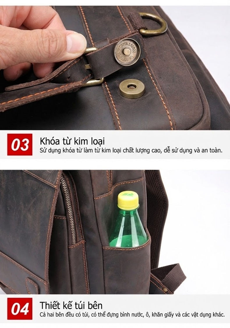 Balo Da Thật MASIWEI Da Ngựa Điên Dung Tích Lớn Đựng Laptop 2022 Phong Cách Outdoor Màu Nâu, Đen chi tiết 24