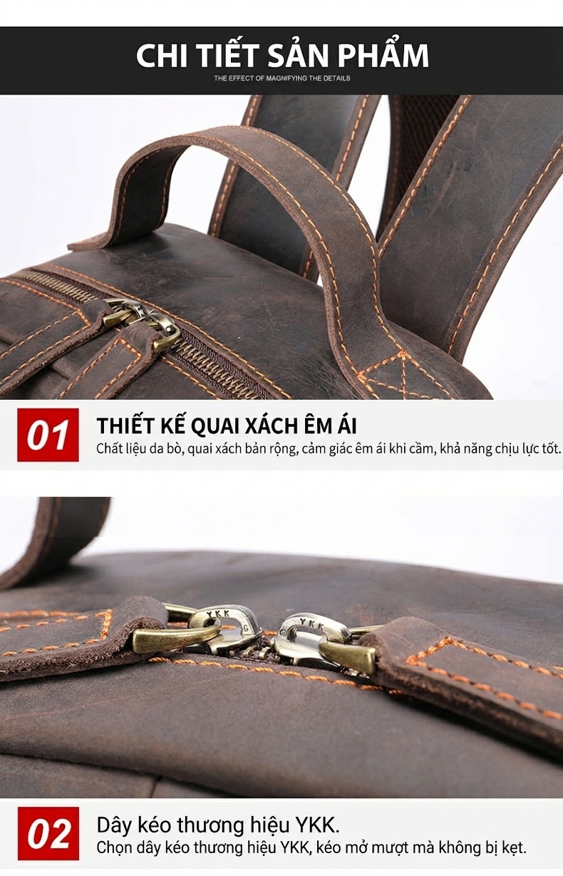 Balo Da Thật MASIWEI Da Ngựa Điên Dung Tích Lớn Đựng Laptop 2022 Phong Cách Outdoor Màu Nâu, Đen chi tiết 23