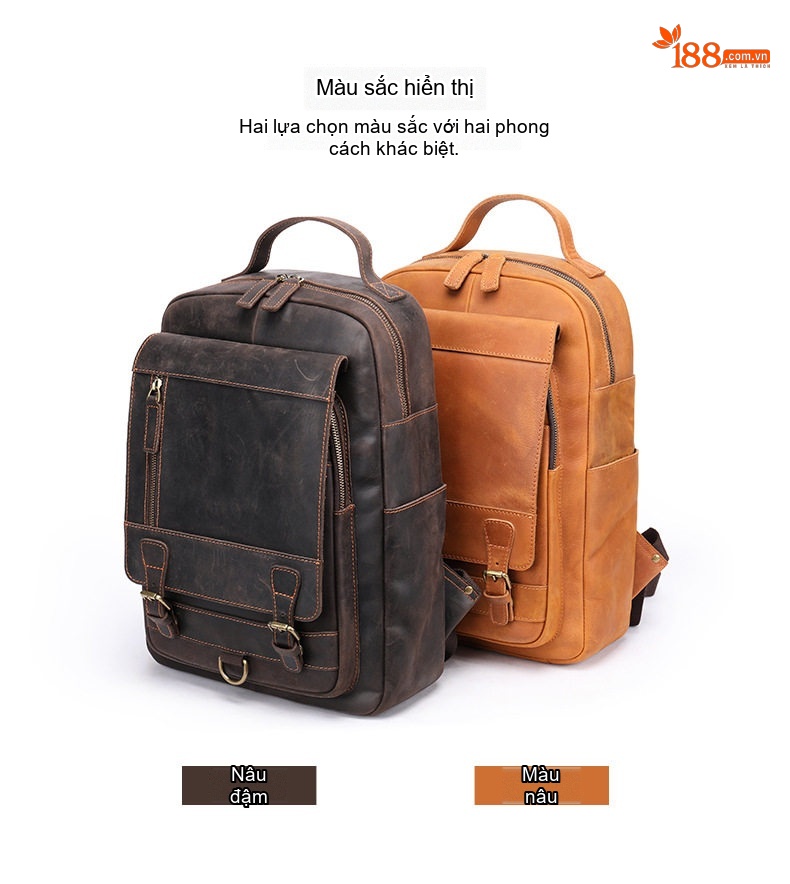 Balo Da Thật MASIWEI Da Ngựa Điên Dung Tích Lớn Đựng Laptop 2022 Phong Cách Outdoor Màu Nâu, Đen chi tiết 2