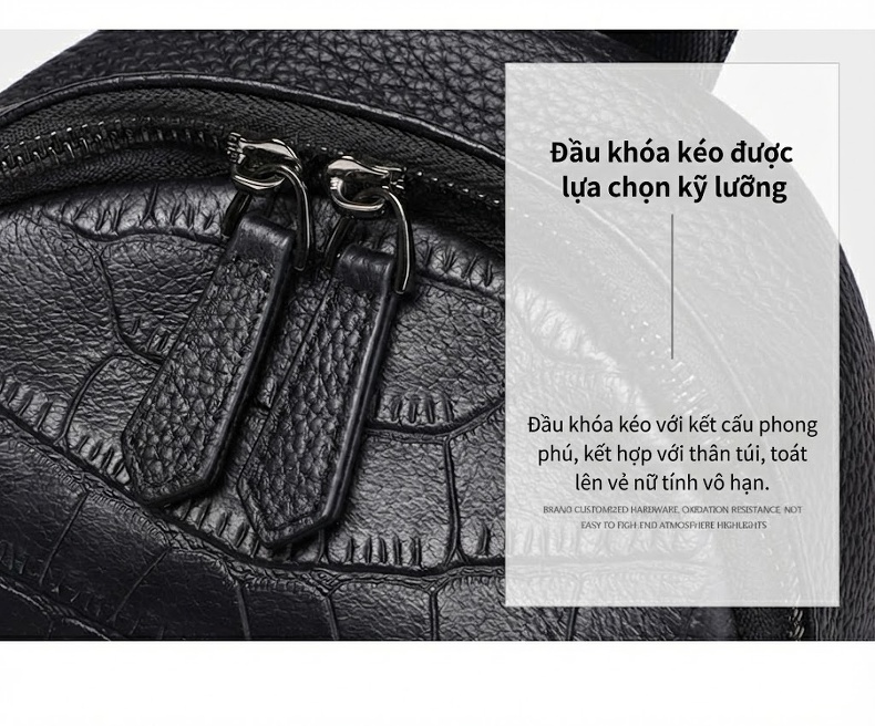 Balo Da Thật Mini Nữ Thời Trang Du Lịch Công Sở Màu Đen chi tiết 15