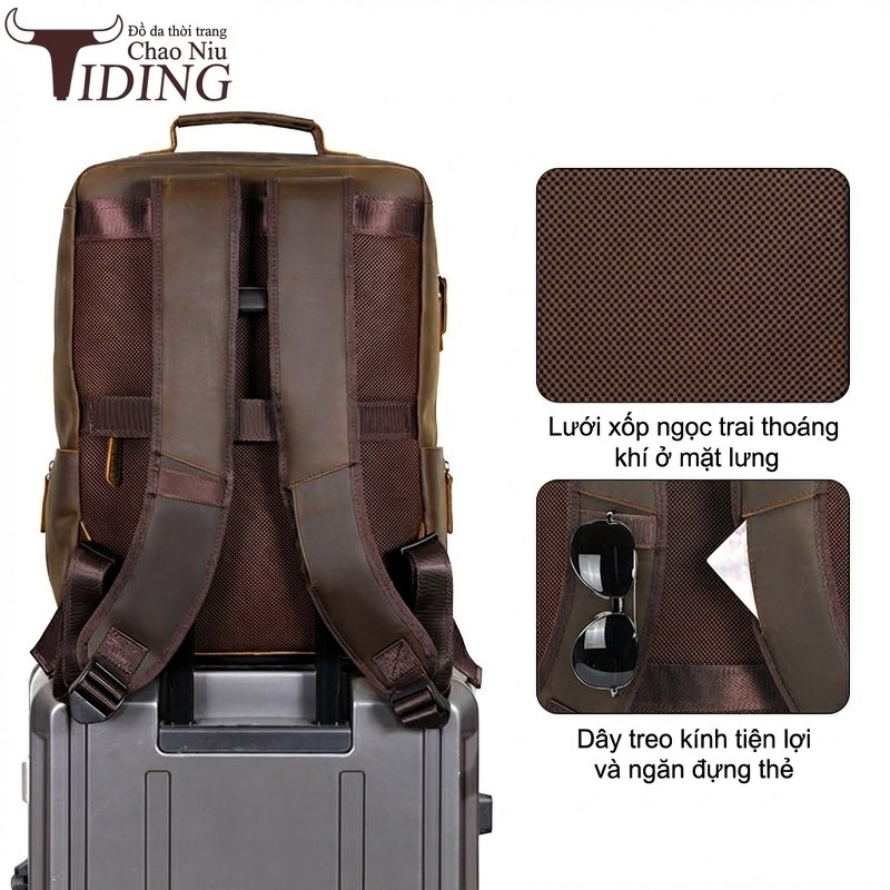 Balo Da Thật Nam Cao Cấp Đựng Laptop Du Lịch Công Sở Màu Nâu, Đen