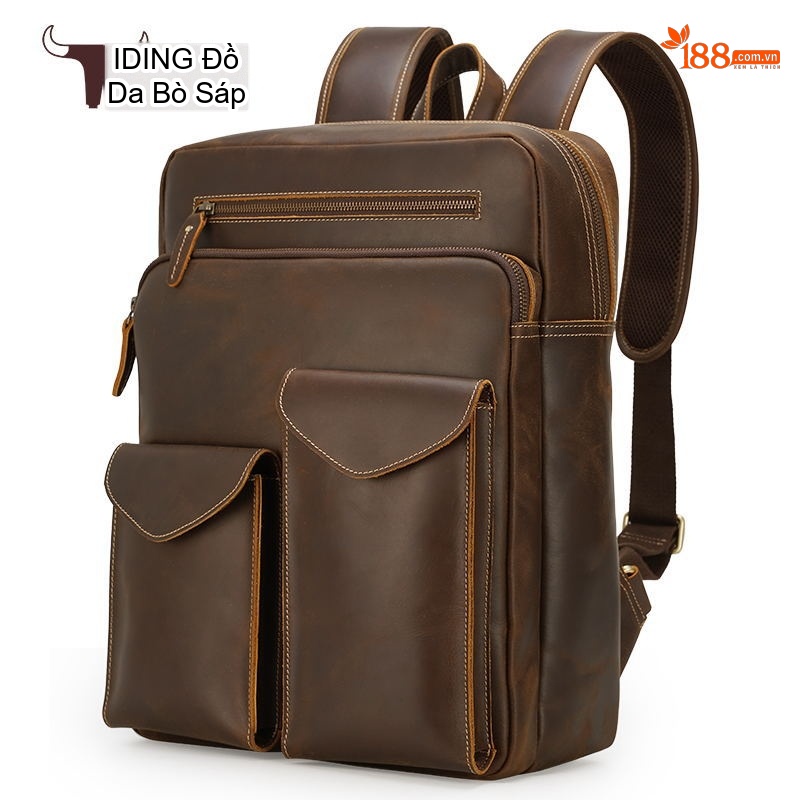 Balo da thật nam da bò sáp vintage đựng laptop