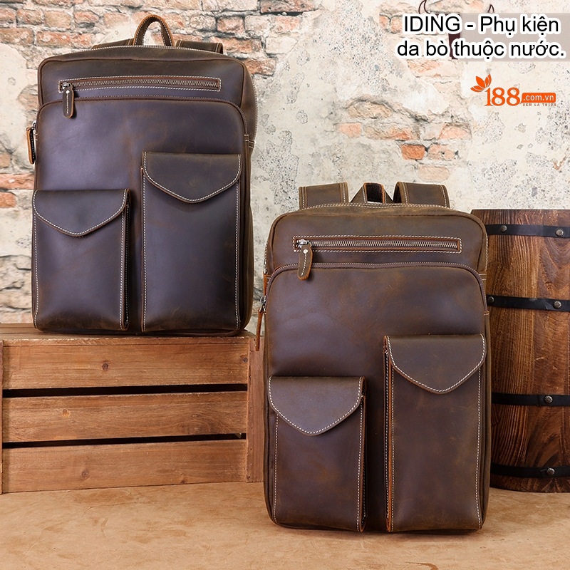 Balo da thật nam da bò sáp vintage đựng laptop