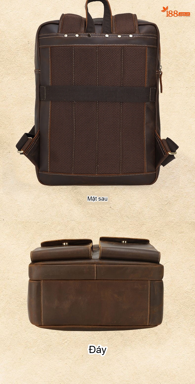 Balo da thật nam da bò sáp vintage đựng laptop chi tiết 10