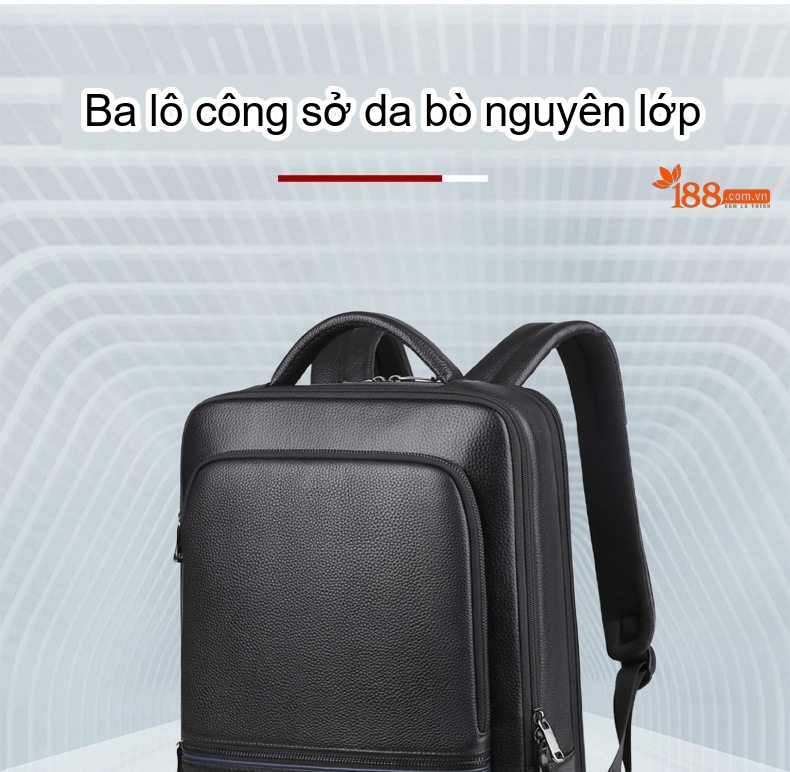 Balo Da Thật Nam Đa Năng USB Công Sở Thời Trang Dung Tích Lớn Màu Đen chi tiết 4