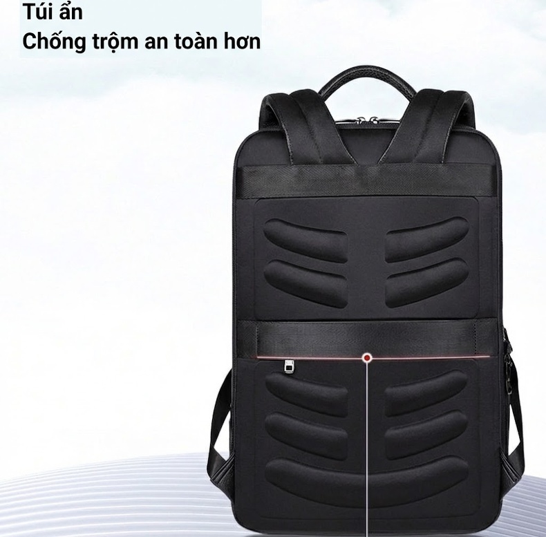 Balo Da Thật Nam Đa Năng USB Công Sở Thời Trang Dung Tích Lớn Màu Đen chi tiết 25