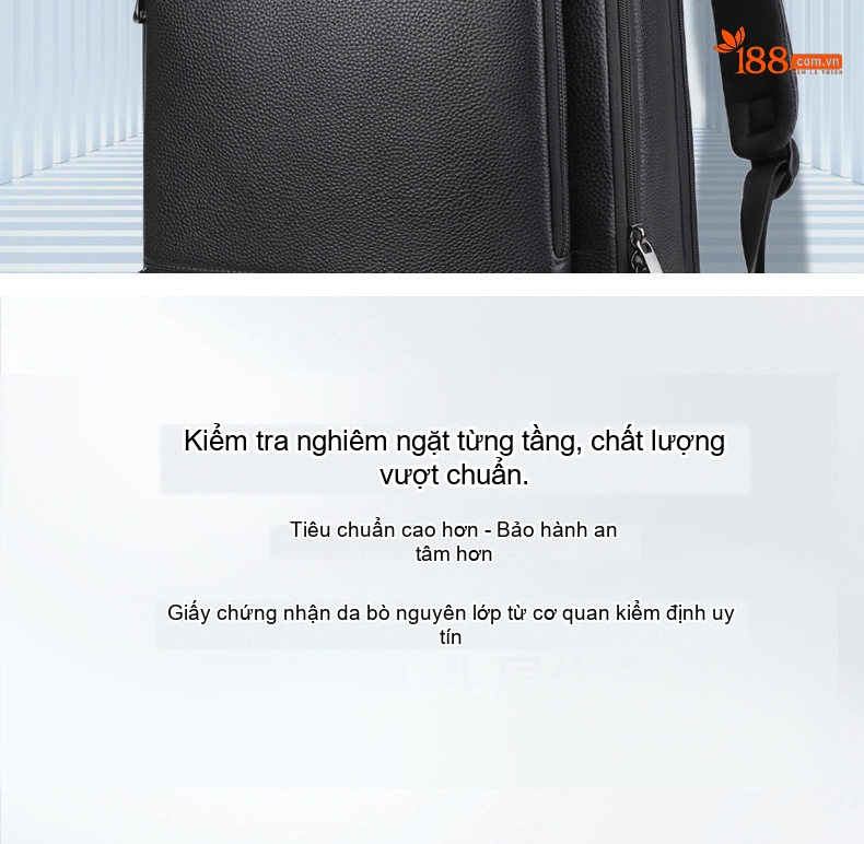 Balo Da Thật Nam Đa Năng USB Công Sở Thời Trang Dung Tích Lớn Màu Đen chi tiết 7