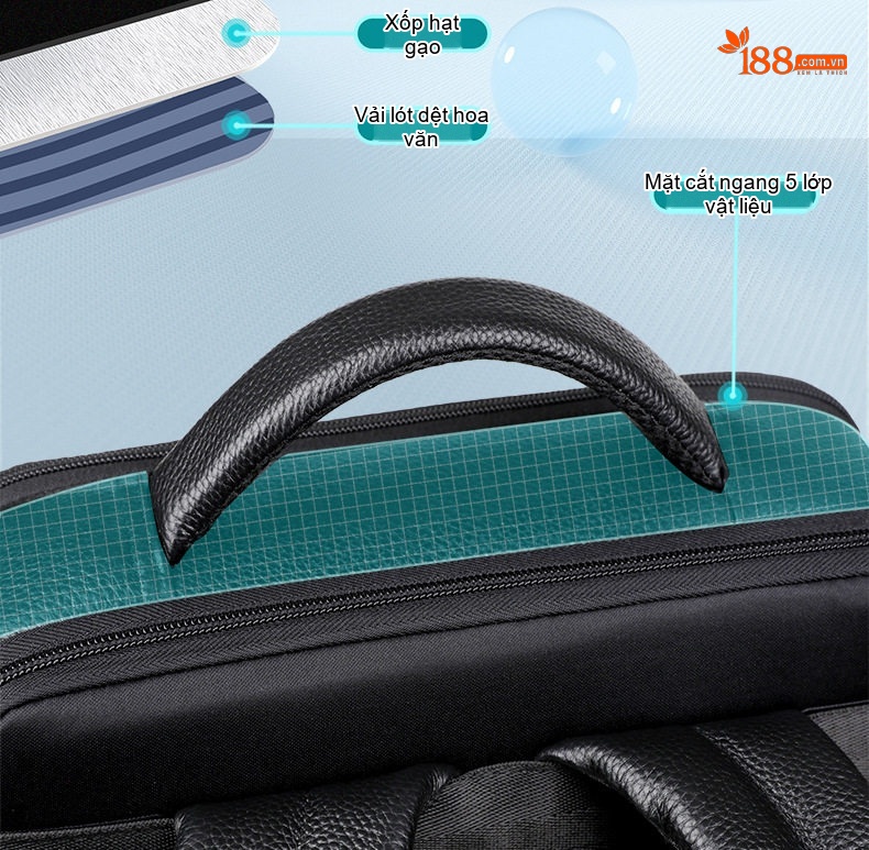 Balo Da Thật Nam Đa Năng USB Công Sở Thời Trang Dung Tích Lớn Màu Đen chi tiết 15